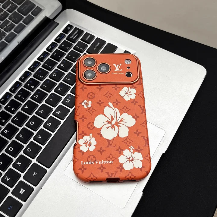 Orange Louis Vuitton Case Decorated with Beautiful Floral Patterns for iPhone 12-17 Series