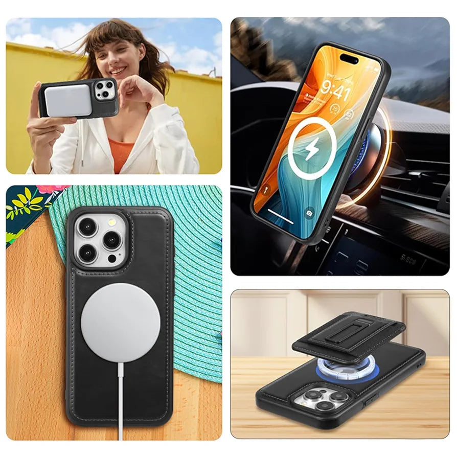 Leather Case with Magnetic, Detachable Card Holder