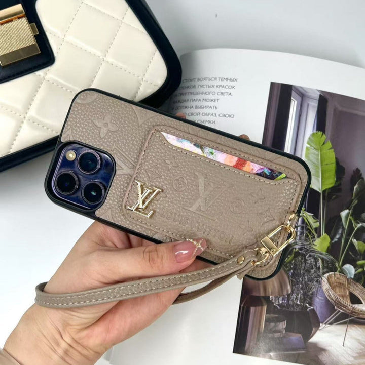 Luxe Card Holder Strap Case – Inspired Elegance for iPhone