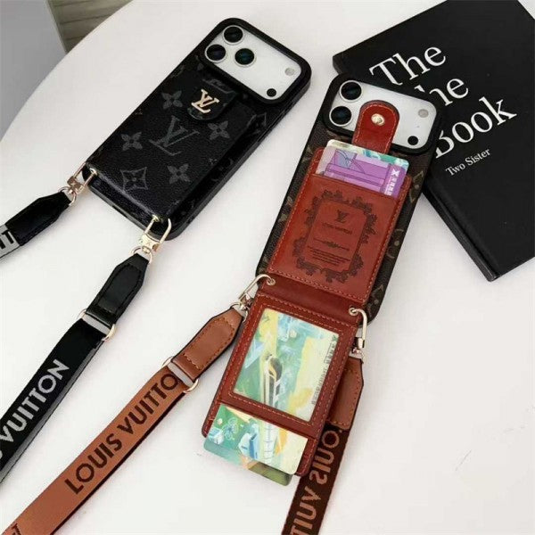 Lv Leather Card Holder Case Crossbody for iPhone 17/ 16/ 15/ 14