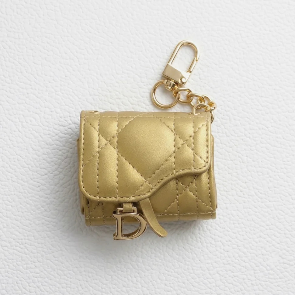 Dior Luxury GoldLeather AirPods Case with Gold Charm