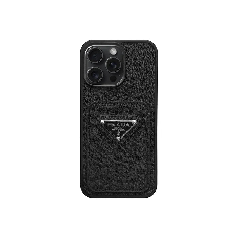 Luxury Saffiano Leather Case with Card Pocket for iPhone 12-18 Pro & Pro Max