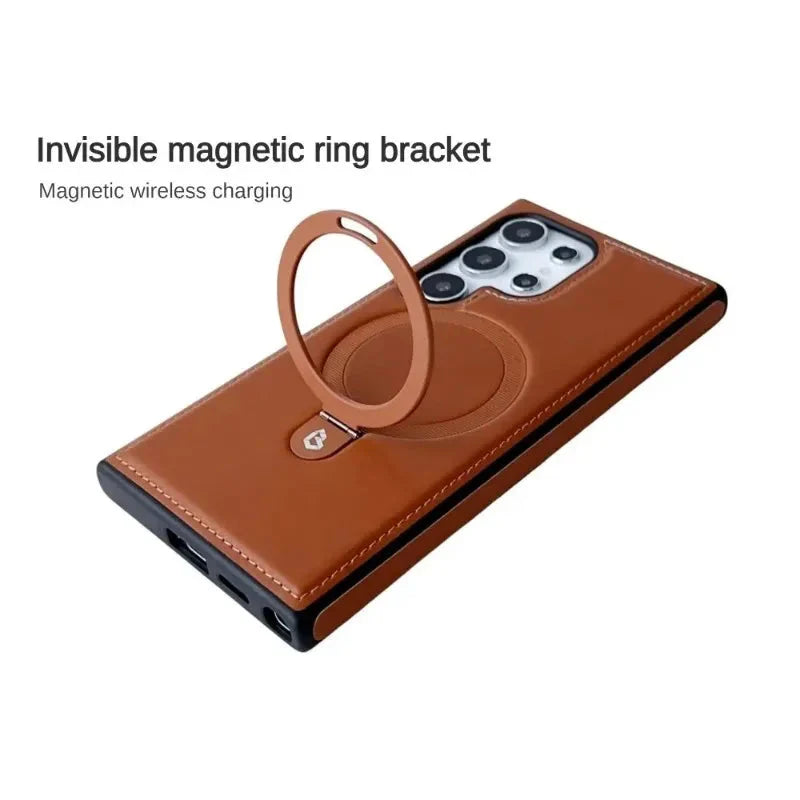 Leather Plastic Protective Case with Stand for Samsung S24 / S23 theroxymob