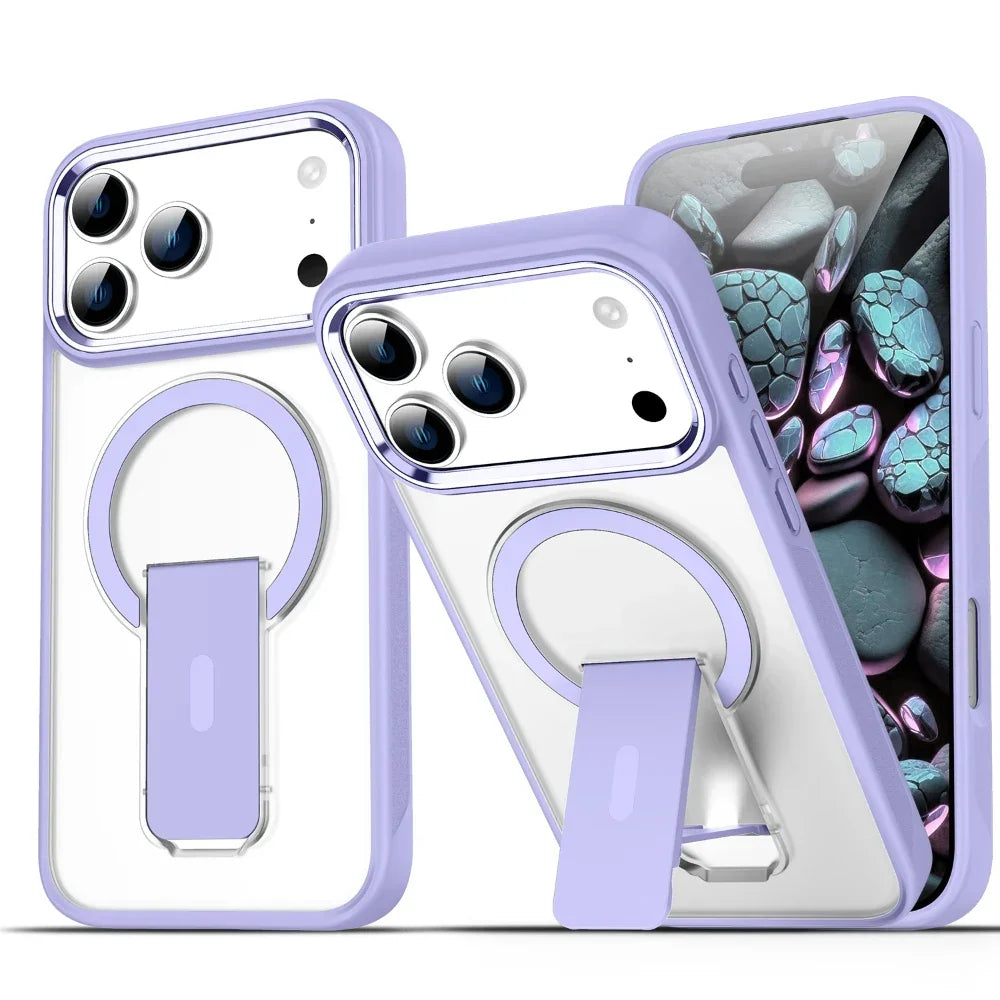 Folding Stand Holder Magsafe Shockproof Phone Case For iPhone