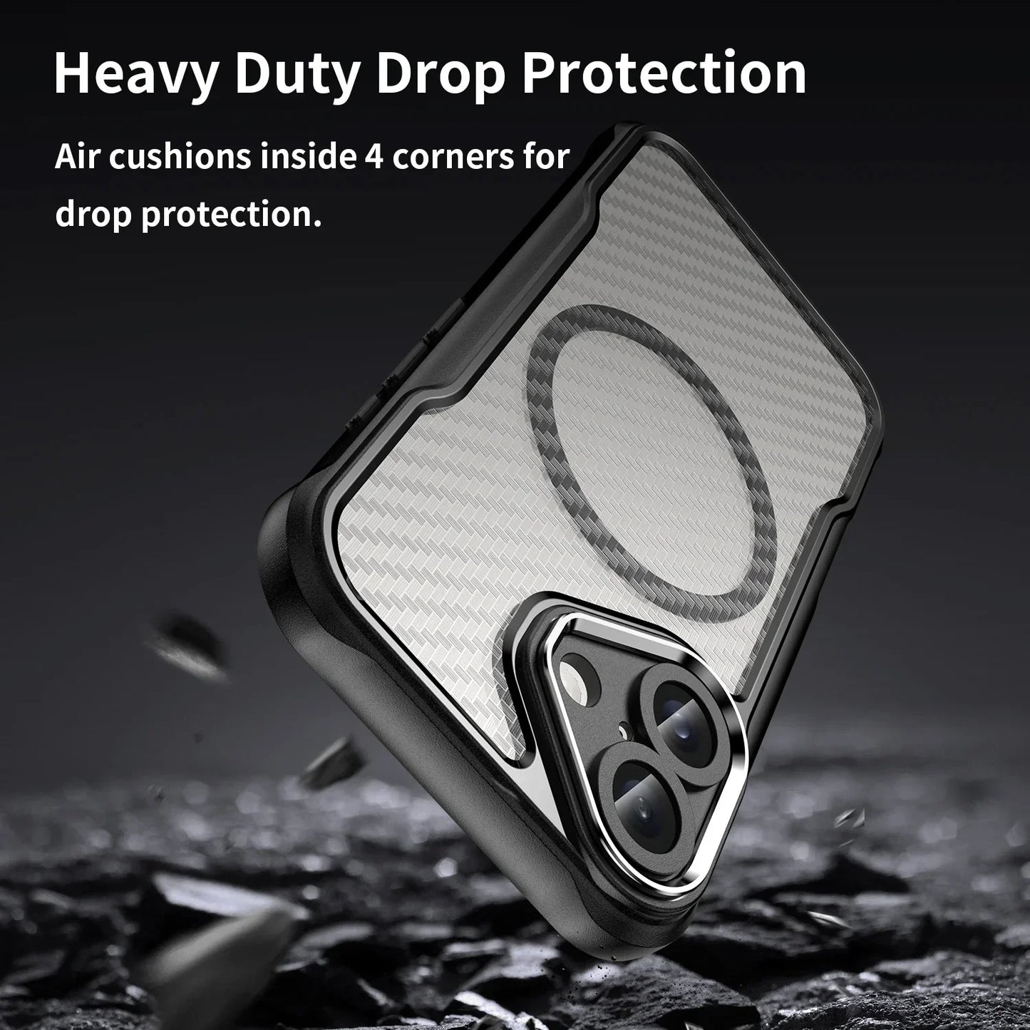 MAGNETIC CARBON FIBER PATTERN CASE SHOCKPROOF FOR IPHONE 16 15 14