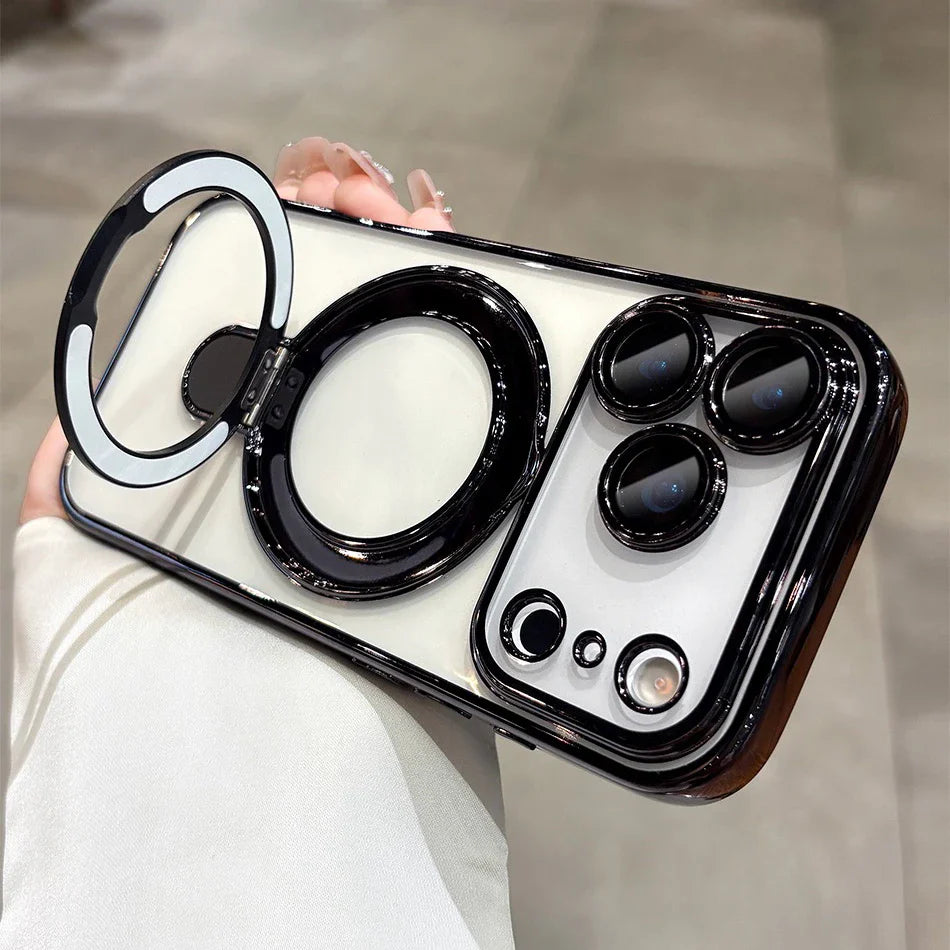 New In Phone Case- Four Corners Air Cushion Anti-fall Case with Invisible Ring Stand for iPhone 17/ 16 /15 /14