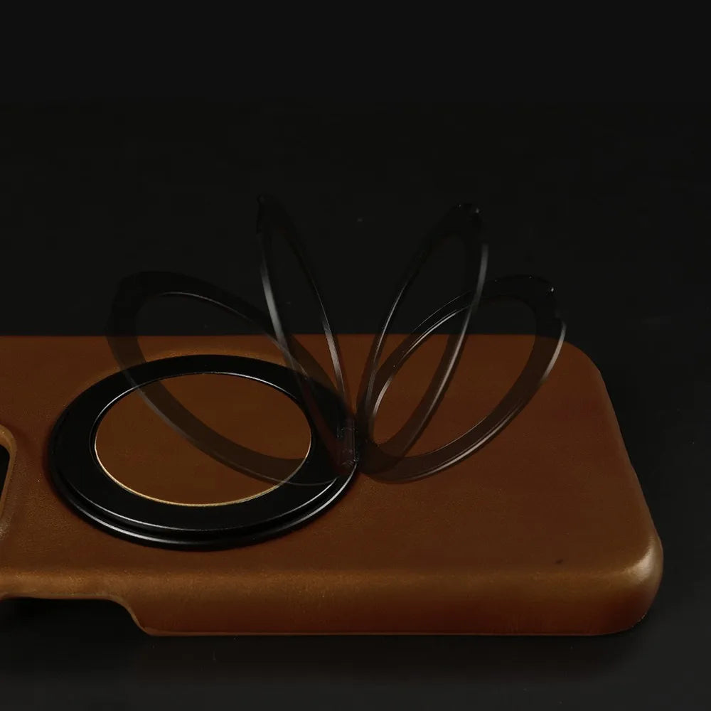 Luxury Genuine Leather Case with 360 Degree Rotating Magnetic Holder for iPhone 16 15 14
