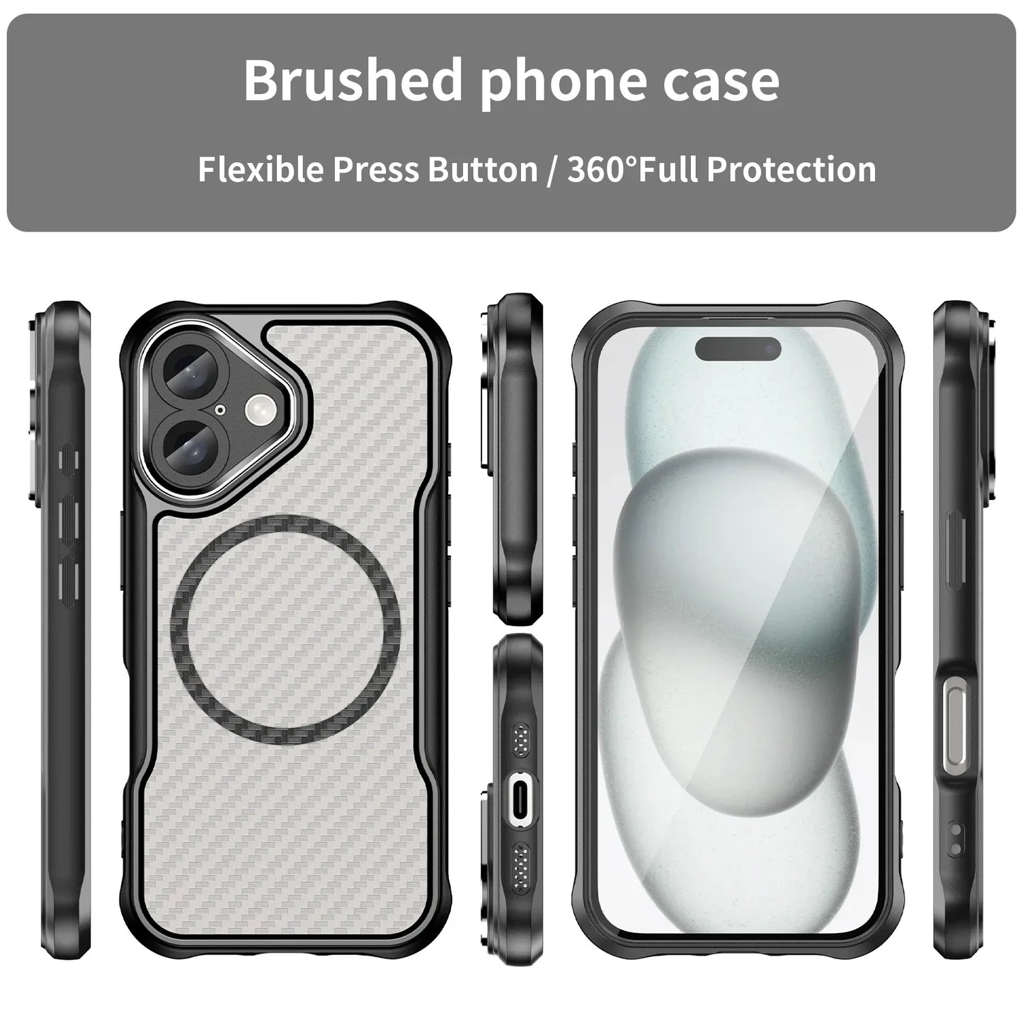 MAGNETIC CARBON FIBER PATTERN CASE SHOCKPROOF FOR IPHONE 16 15 14