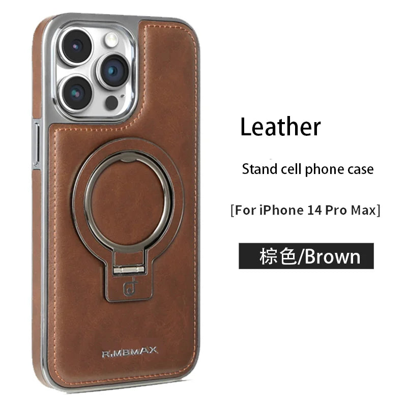 Luxury PU Leather Magsafe Stand Phone Case For iPhone 16 15 14