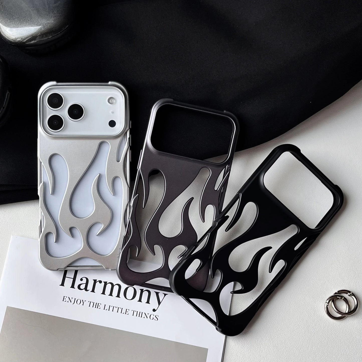 Luxury 3D Flame Pattern Hollow Slim Phone Case for iPhone 17 16 15 14