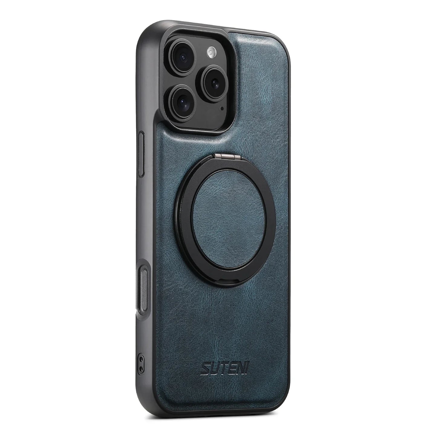 Leather Oil Wax Wireless Phone Case with 360 Degree Rotating Holder for iPhone 16 15 14