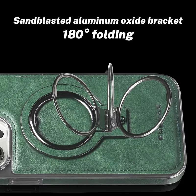 Luxury PU Leather Magsafe Stand Phone Case For iPhone 16 15 14
