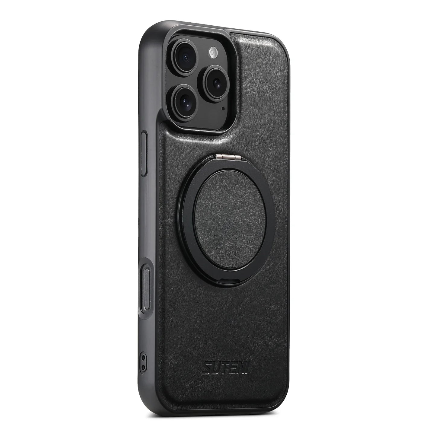 Leather Oil Wax Wireless Phone Case with 360 Degree Rotating Holder for iPhone 16 15 14
