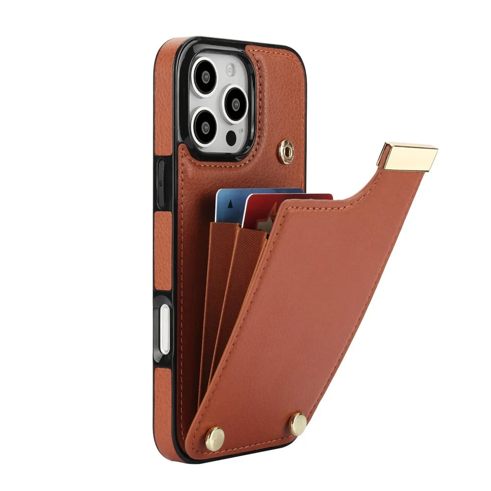 Leather BagTwo Layer Card Pockets Hardware Buckle Leather Case For iPhone 16 15 14
