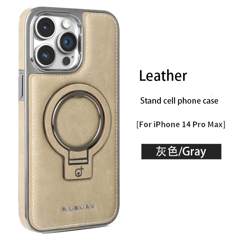 Luxury PU Leather Magsafe Stand Phone Case For iPhone 16 15 14