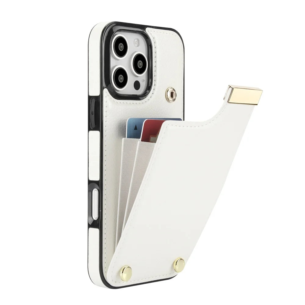 Leather BagTwo Layer Card Pockets Hardware Buckle Leather Case For iPhone 16 15 14