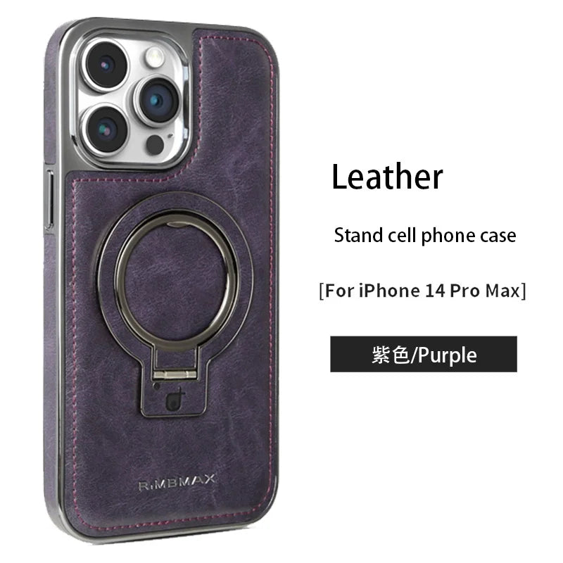 Luxury PU Leather Magsafe Stand Phone Case For iPhone 16 15 14