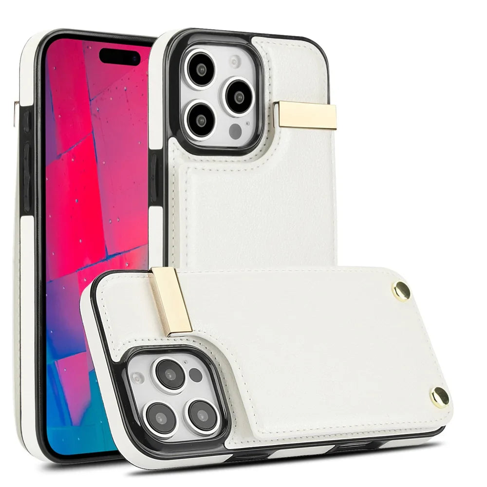 Leather BagTwo Layer Card Pockets Hardware Buckle Leather Case For iPhone 16 15 14