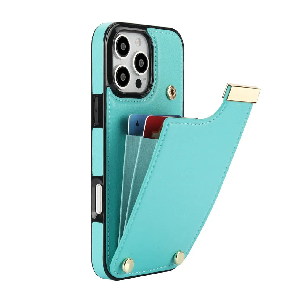 Leather BagTwo Layer Card Pockets Hardware Buckle Leather Case For iPhone 16 15 14