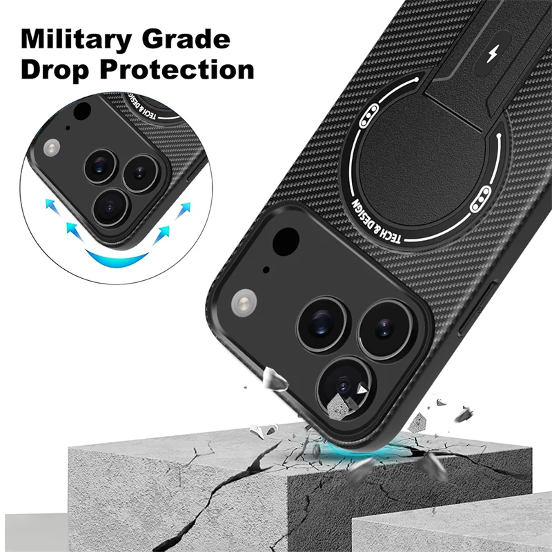 Magnetic Carbon Fiber Bracket Phone Case For iPhone 17 /16 /15 /14