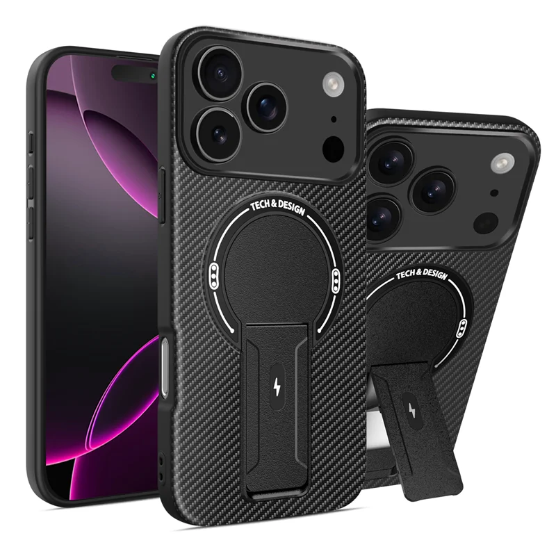 Magnetic Carbon Fiber Bracket Phone Case For iPhone 17 /16 /15 /14