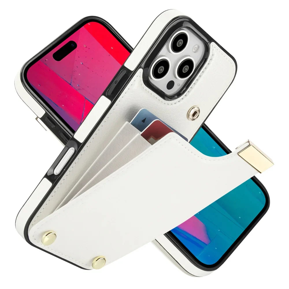 Leather BagTwo Layer Card Pockets Hardware Buckle Leather Case For iPhone 16 15 14