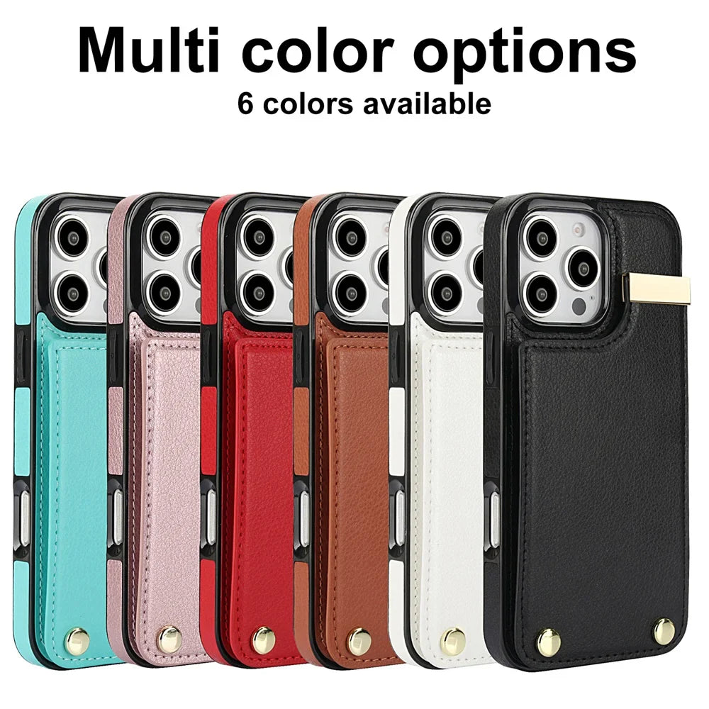 Leather BagTwo Layer Card Pockets Hardware Buckle Leather Case For iPhone 16 15 14
