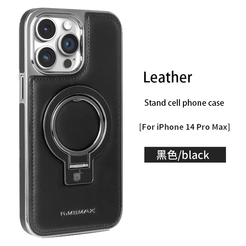 Luxury PU Leather Magsafe Stand Phone Case For iPhone 16 15 14
