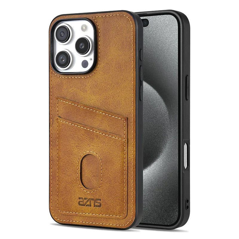 New Retro Leather Back Cards Case For iPhone 16 15 14