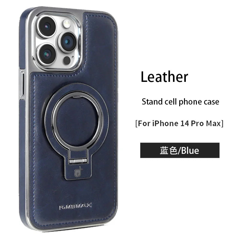 Luxury PU Leather Magsafe Stand Phone Case For iPhone 16 15 14