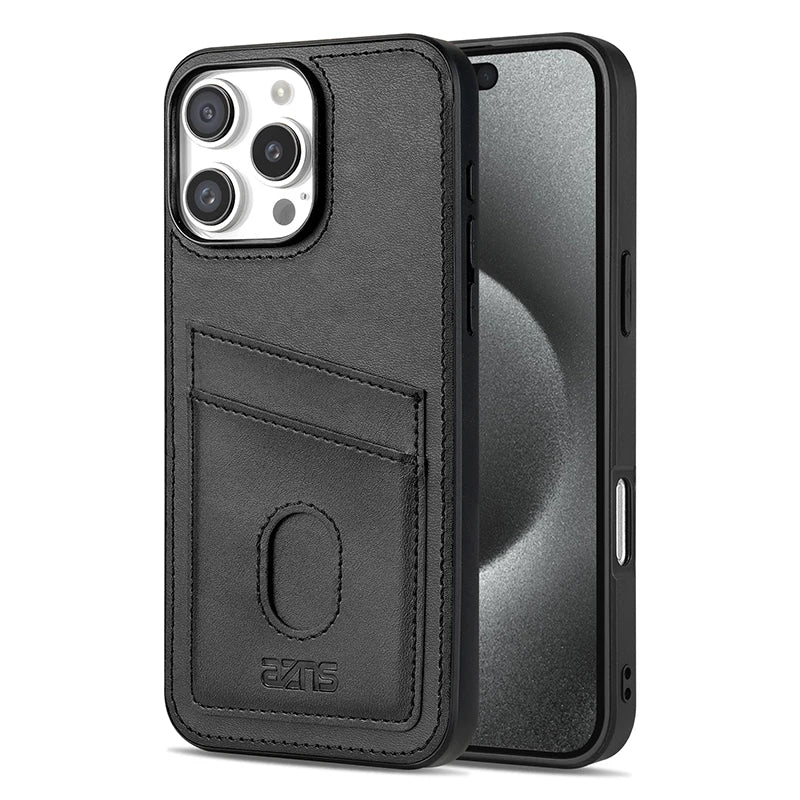 New Retro Leather Back Cards Case For iPhone 16 15 14