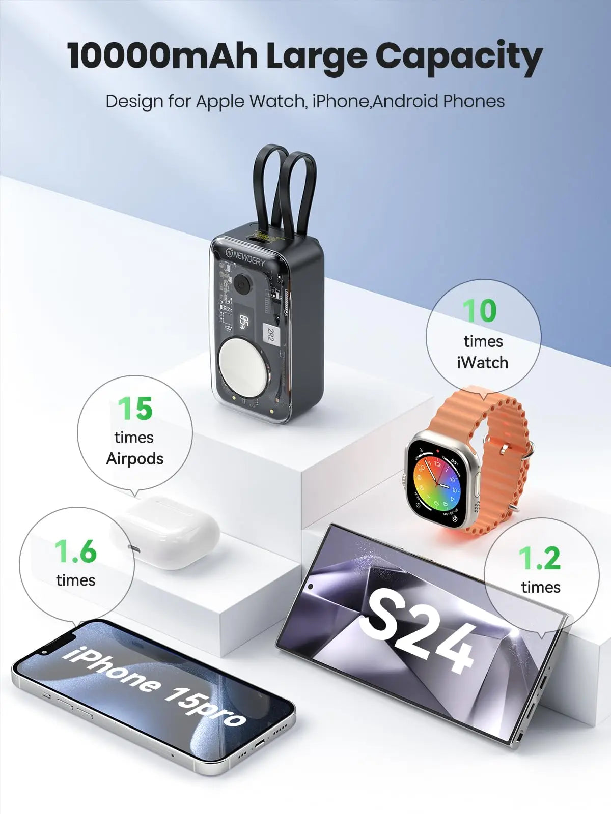 4 In 1 Built-in Two Cables Power Bank