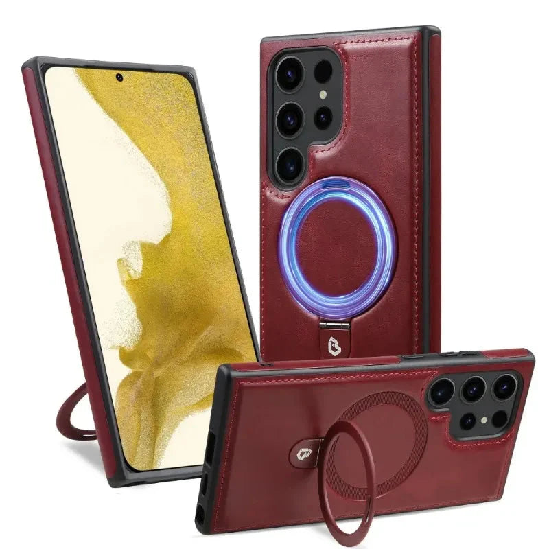 Leather Plastic Protective Case with Stand for Samsung S24 / S23 theroxymob