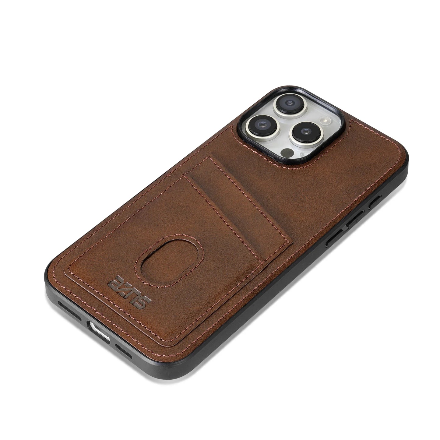 New Retro Leather Back Cards Case For iPhone 16 15 14