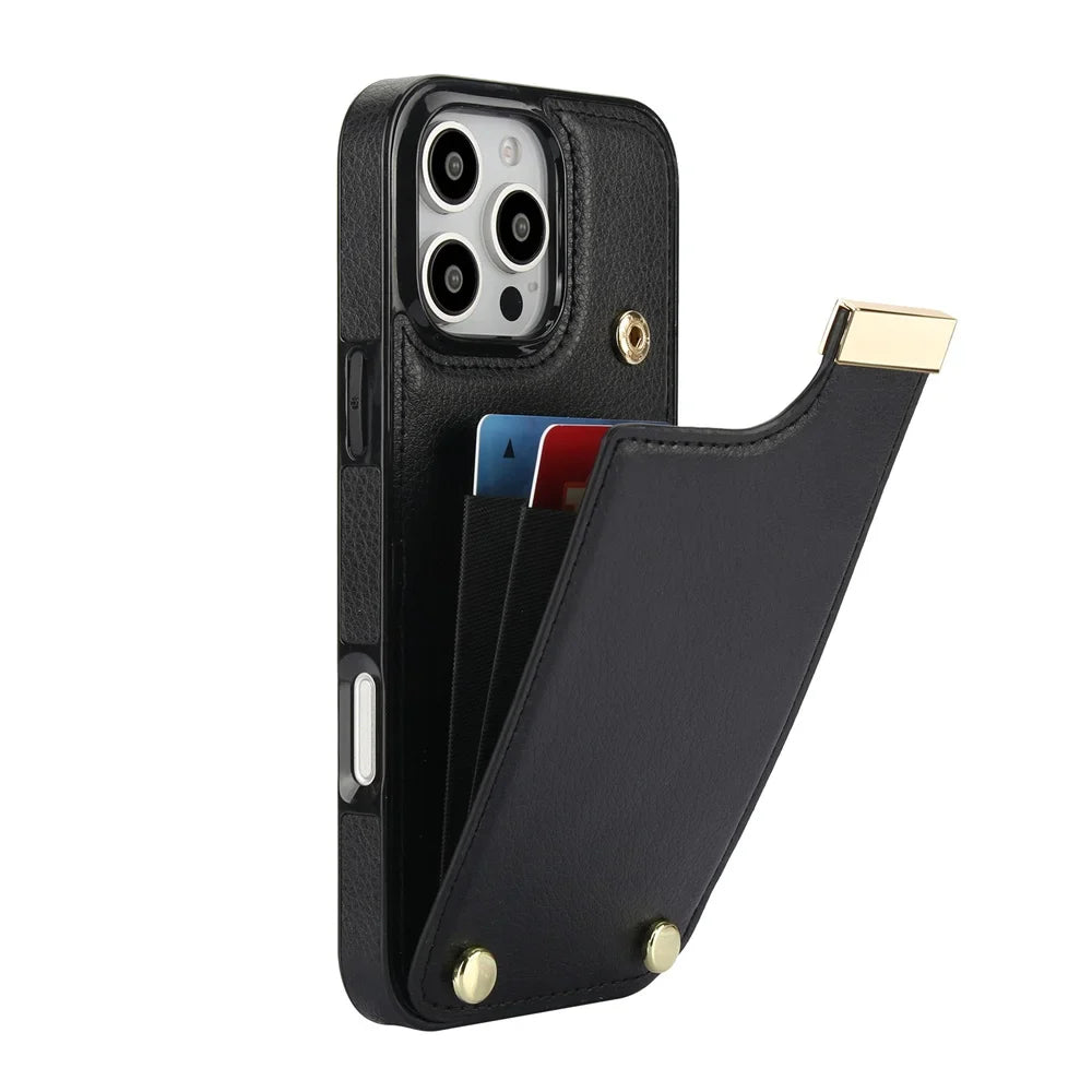 Leather BagTwo Layer Card Pockets Hardware Buckle Leather Case For iPhone 16 15 14