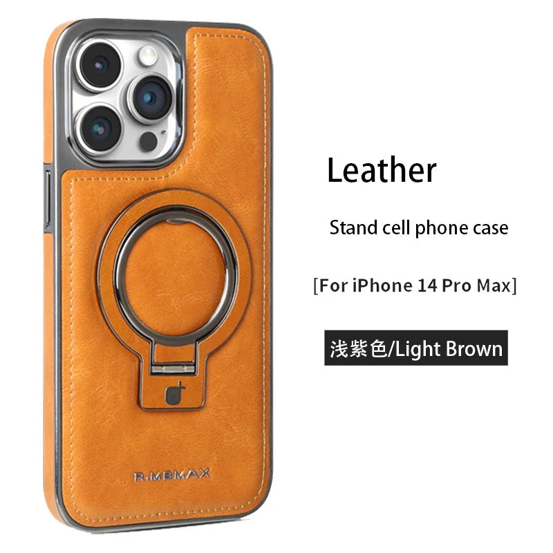 Luxury PU Leather Magsafe Stand Phone Case For iPhone 16 15 14