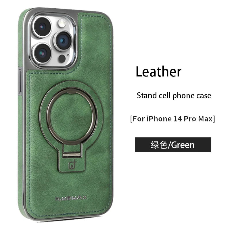 Luxury PU Leather Magsafe Stand Phone Case For iPhone 16 15 14