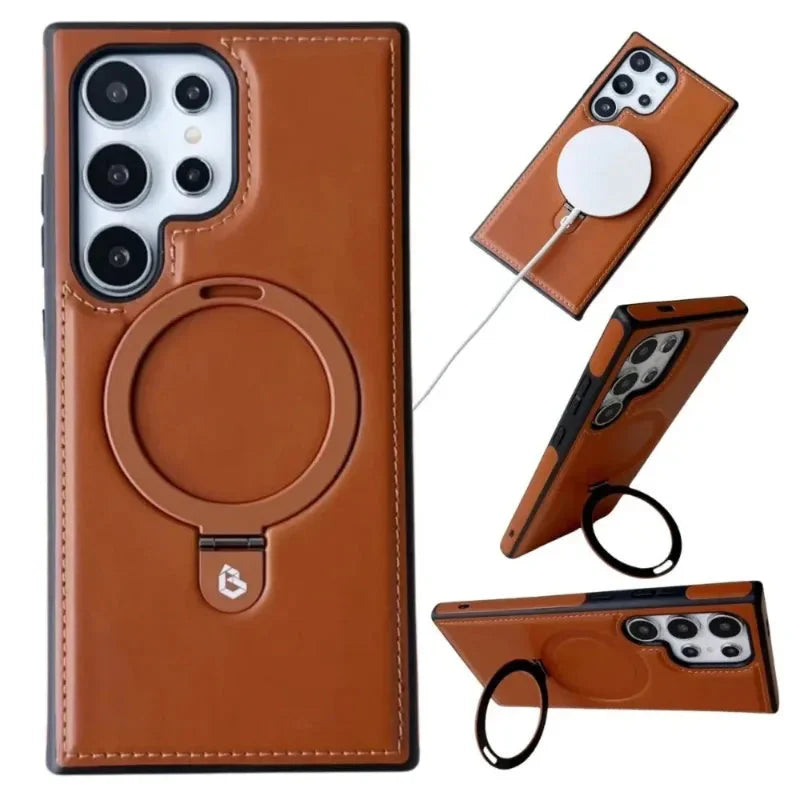 Leather Plastic Protective Case with Stand for Samsung S24 / S23 theroxymob