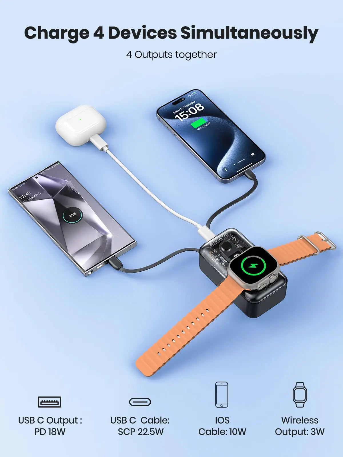 4 In 1 Built-in Two Cables Power Bank