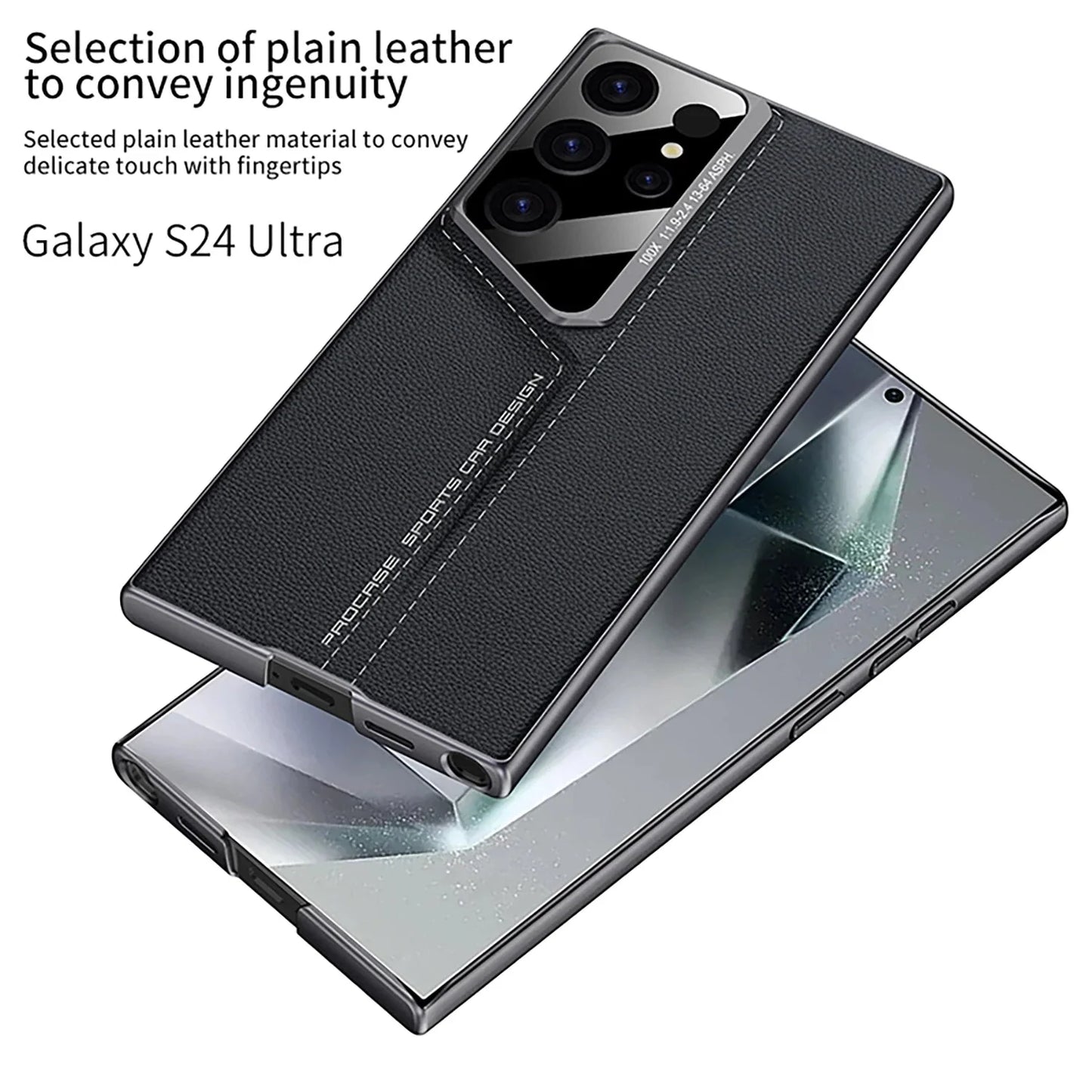 Luxury Plain Leather Case Lens Protection For Samsung Galaxy S25 S24 S23 THEROXYMOB