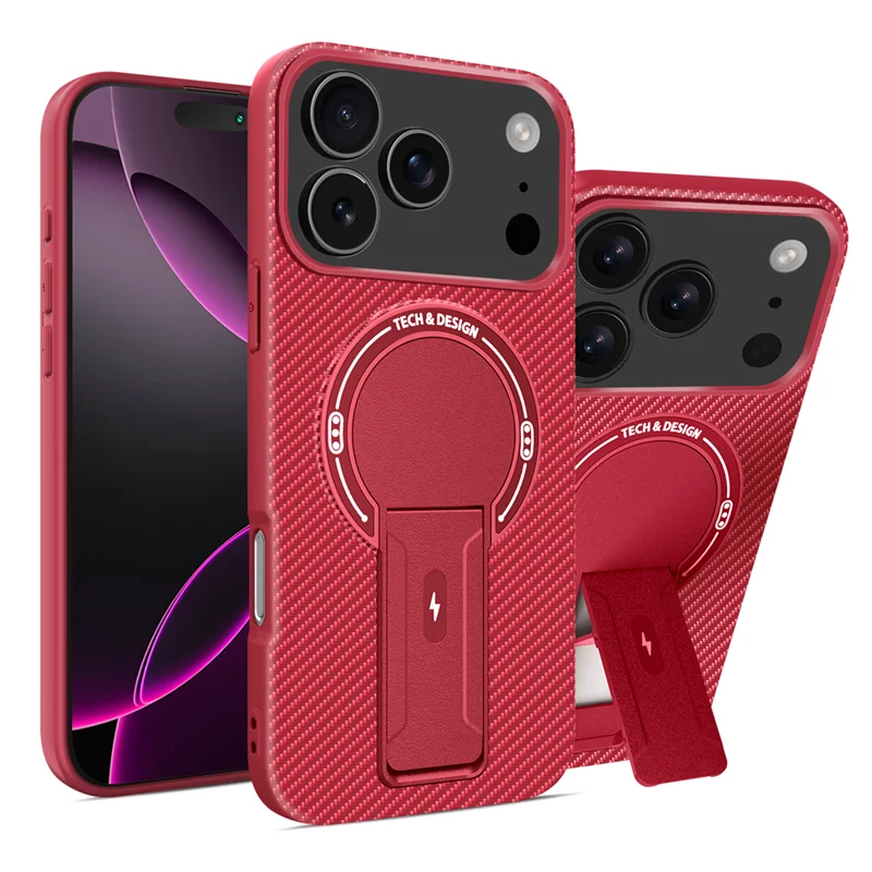 Magnetic Carbon Fiber Bracket Phone Case For iPhone 17 /16 /15 /14