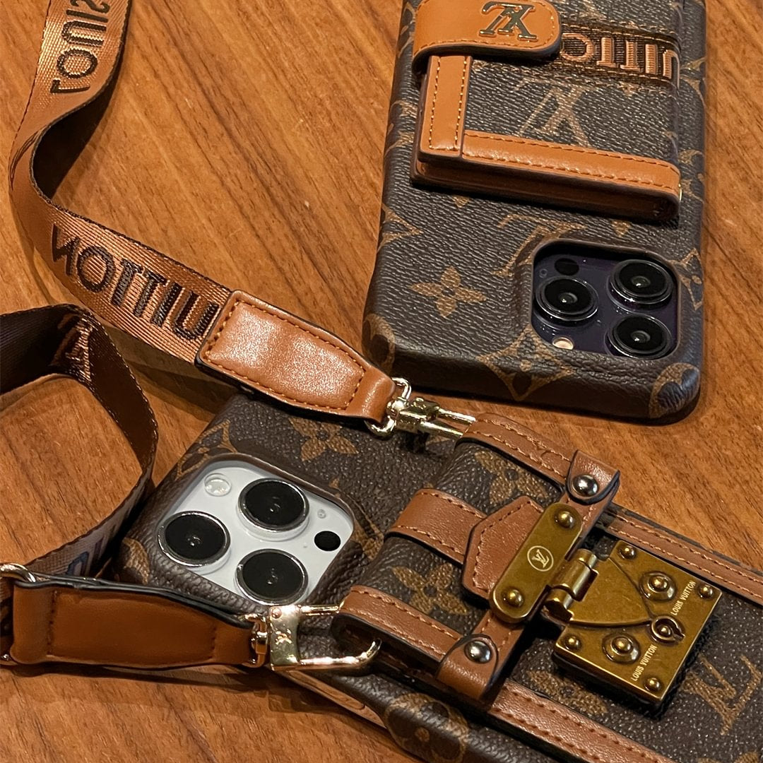 Canvas Leather Wallet Card Holder Crossbody iPhone Case