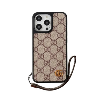 GG Monogram Leather Case with Hand Strap for iPhone 13-18