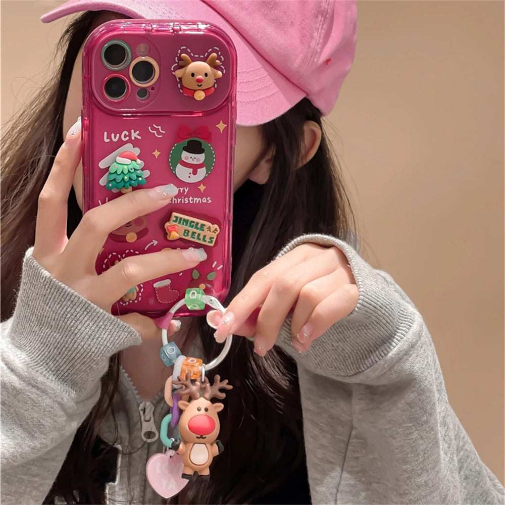 Cute Cartoon Elk Pendant Case For iPhone 16 15 14