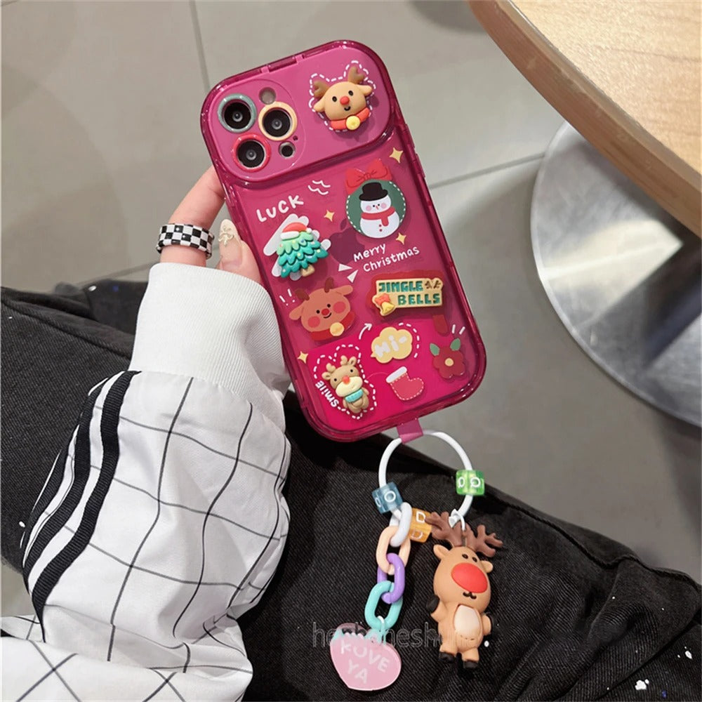 Cute Cartoon Elk Pendant Case For iPhone 16 15 14
