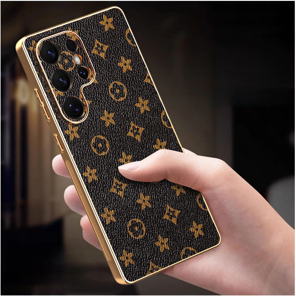Luxury Monogram Style PU Leather Case for Samsung Galaxy S22-S26 Series