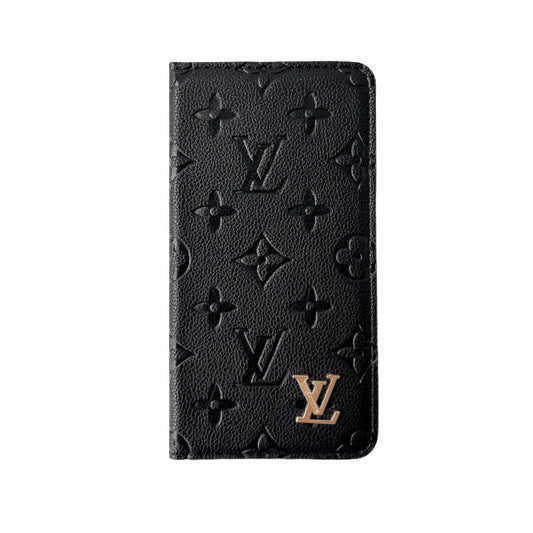 Premium Leather Folio Monogram Phone Case with Card Holder for iPhone 12-18 Pro & Pro Max