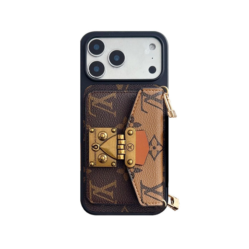 Luxury Louis Vuitton Phone Case with Card Holder and Strap 12-18 Pro & Pro Max