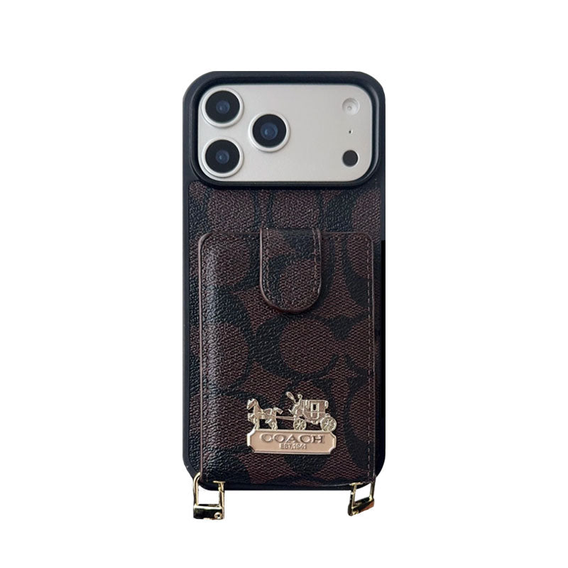 Leather Coach iPhone Case With Wallet And Strap For iPhone 12-18 Pro & Pro Max