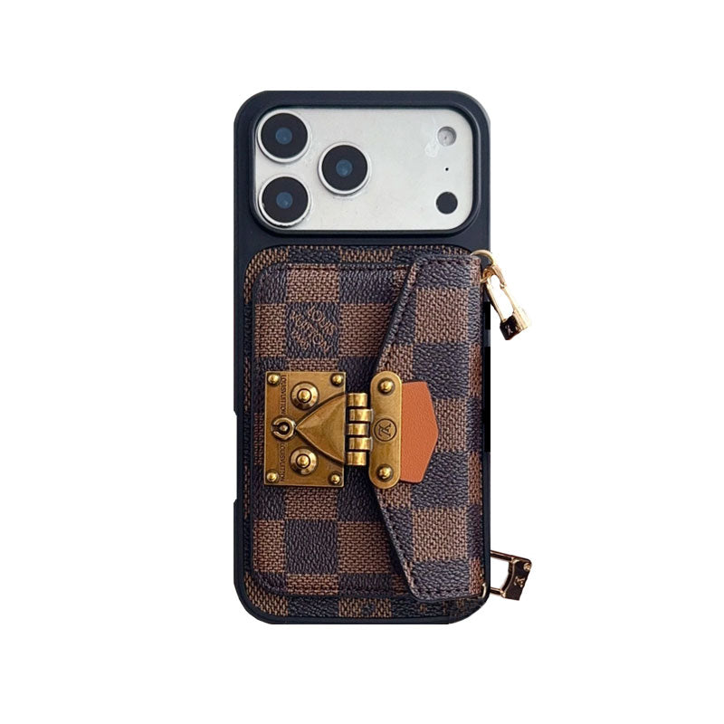 Luxury Louis Vuitton Phone Case with Card Holder and Strap 12-18 Pro & Pro Max